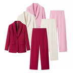 Women's Autumn Women Clothing Women Clothing Tuxedo Collar Blazer High Waist Loose Trousers