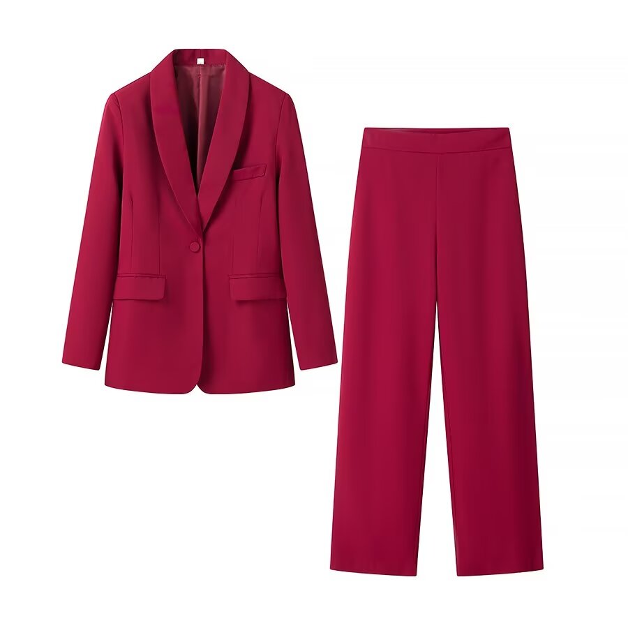Women's Autumn Women Clothing Women Clothing Tuxedo Collar Blazer High Waist Loose Trousers