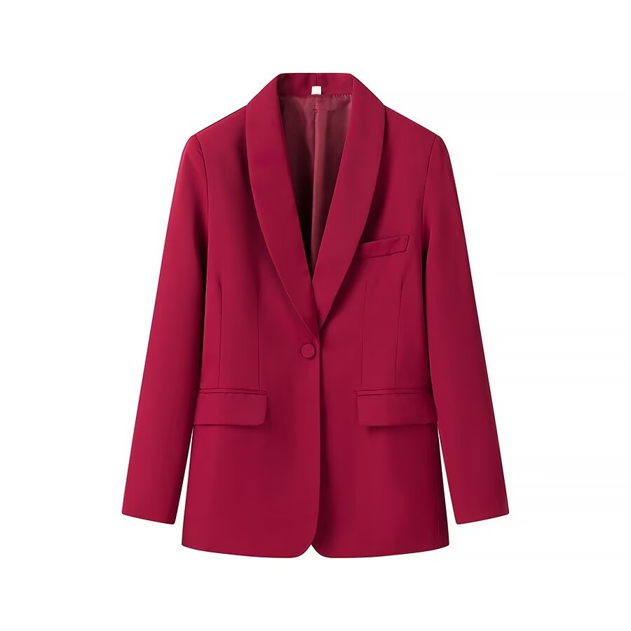 Women's Autumn Women Clothing Women Clothing Tuxedo Collar Blazer High Waist Loose Trousers
