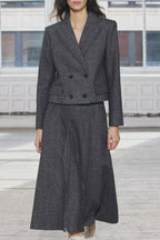 Women's Autumn Winter Herringbone Twill Blazer and Skirt Two-Piece Set