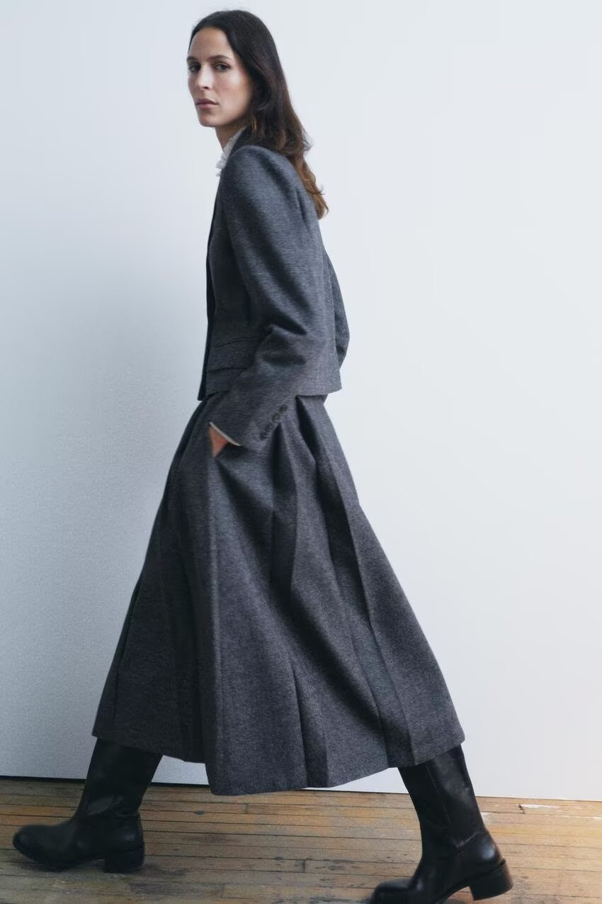 Women's Autumn Winter Herringbone Twill Blazer and Skirt Two-Piece Set