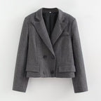 Women's Autumn Winter Herringbone Twill Blazer and Skirt Two-Piece Set