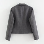 Women's Autumn Winter Herringbone Twill Blazer and Skirt Two-Piece Set