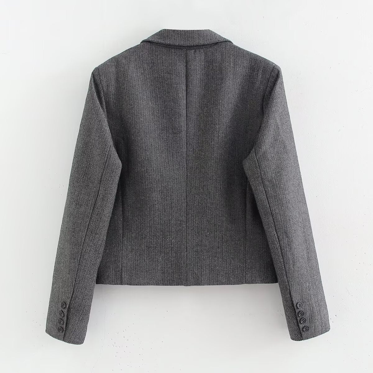 Women's Autumn Winter Herringbone Twill Blazer and Skirt Two-Piece Set