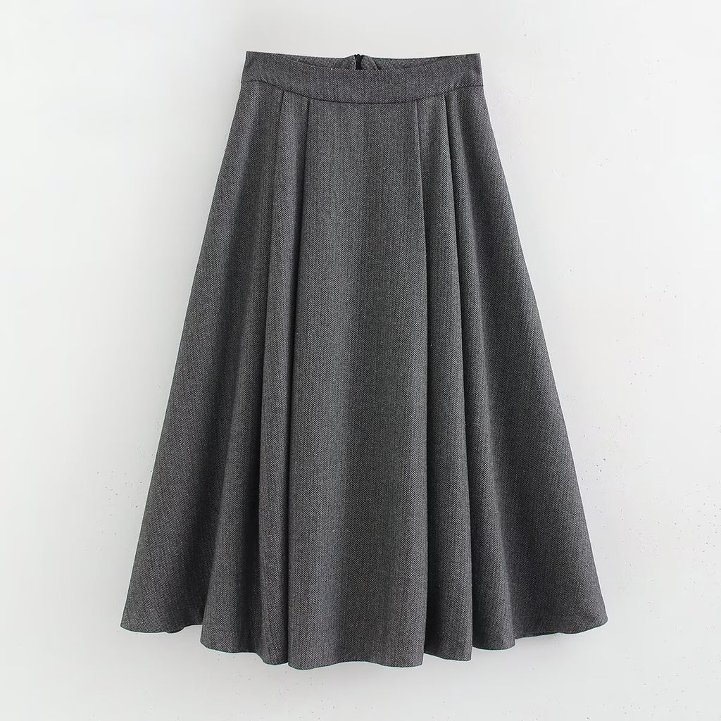 Women's Autumn Winter Herringbone Twill Blazer and Skirt Two-Piece Set