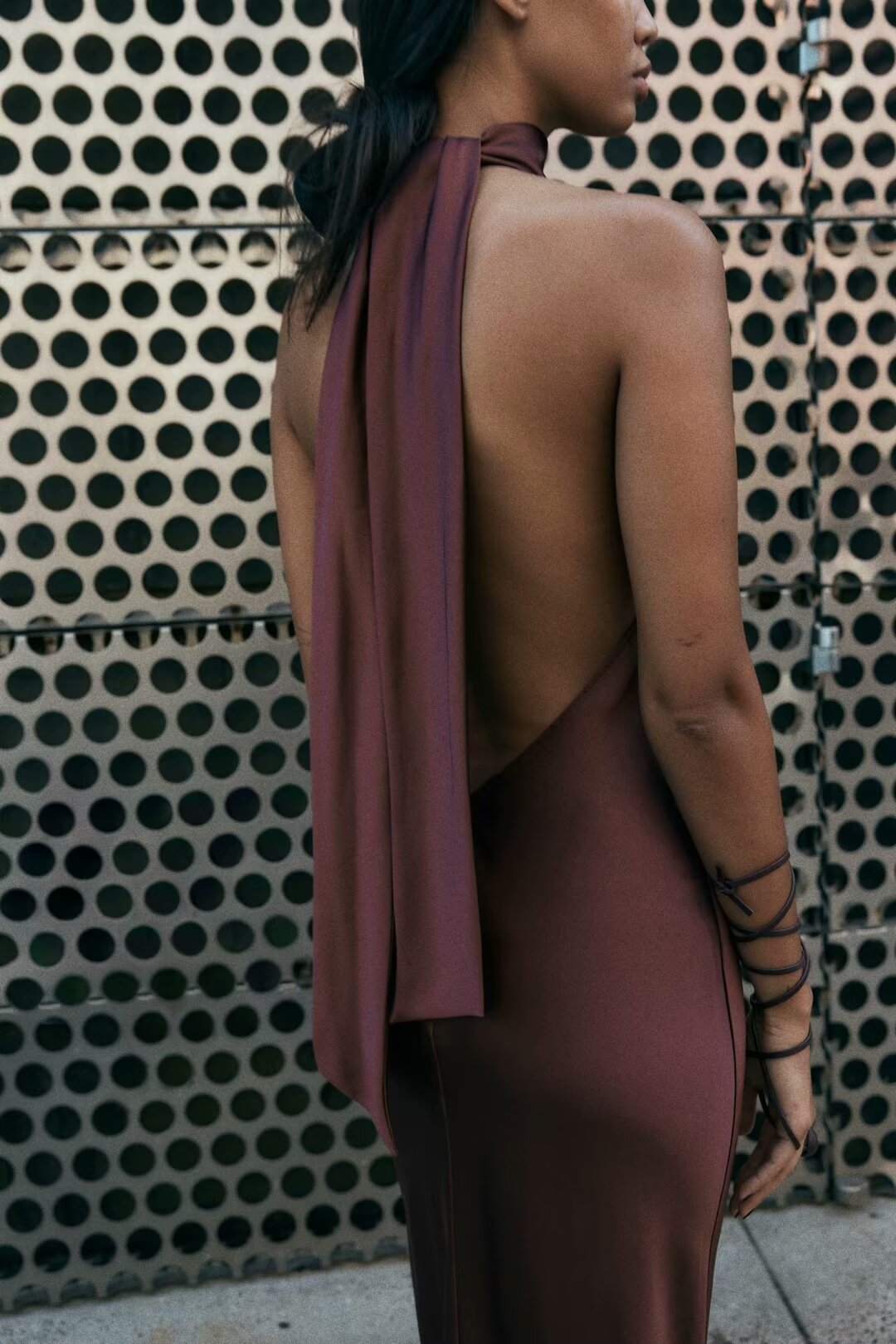 Winter Hanging Collar Silk Satin Maxi Dress