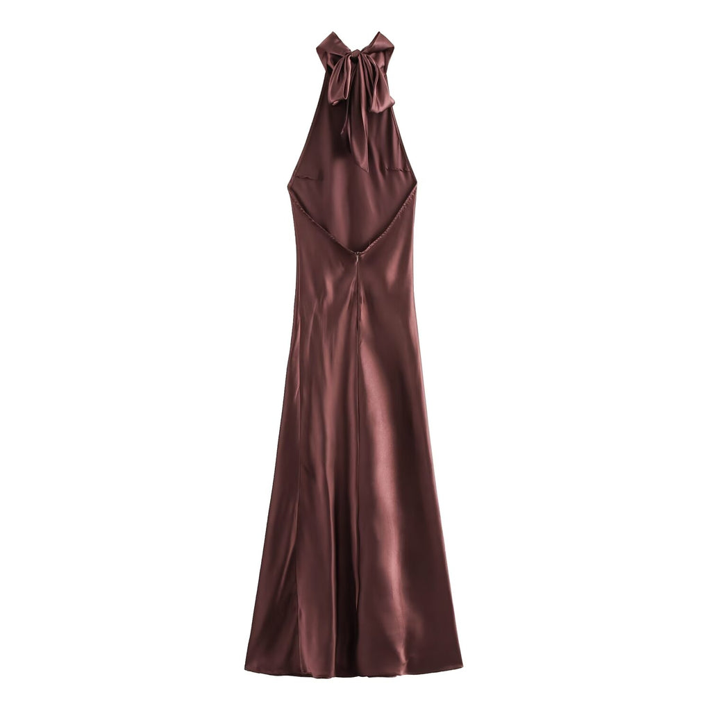 Winter Hanging Collar Silk Satin Maxi Dress
