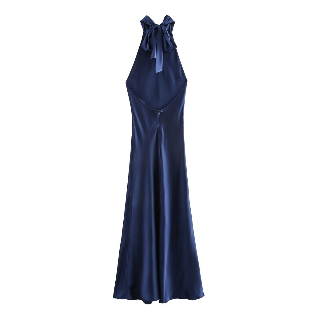 Winter Hanging Collar Silk Satin Maxi Dress