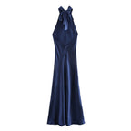 Winter Hanging Collar Silk Satin Maxi Dress
