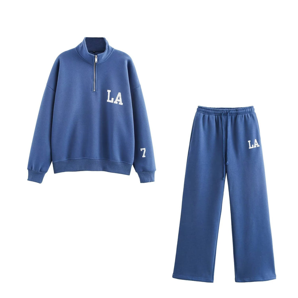 Autumn Washing Effect Preppy Sweatshirt Pants Sets