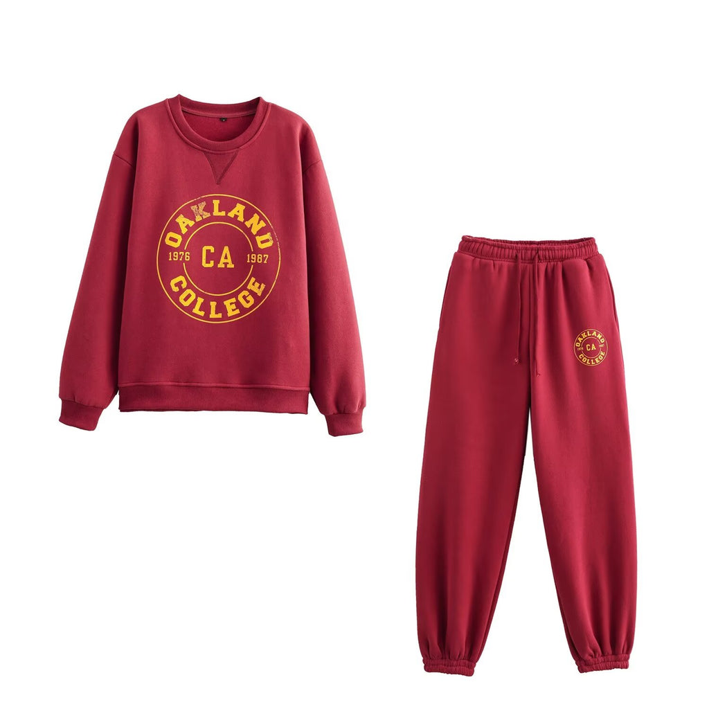 Autumn Washing Effect Preppy Sweatshirt Pants Set
