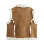 Winter Contrast Color Lamb Fur Suede Motorcycle Sleeveless Fur Vest Vest Coat Women