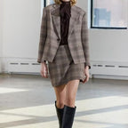 Women's Autumn Collared Plaid Blazer And Skirt Two-Piece Set