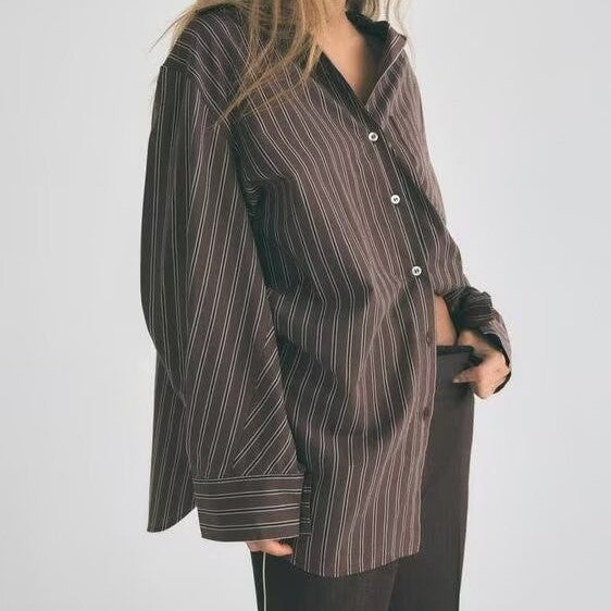Women's Loose Batwing Sleeve Pocket Striped Shirt