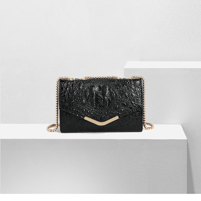 Crocodile-Pattern Chain Crossbody Bag