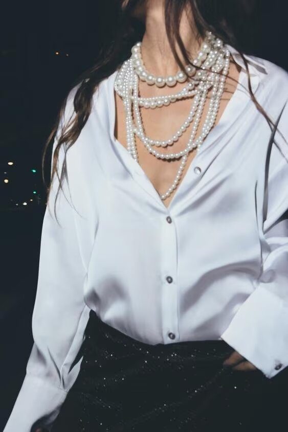 Women's Street Solid Color Silk Satin Texture Shirt