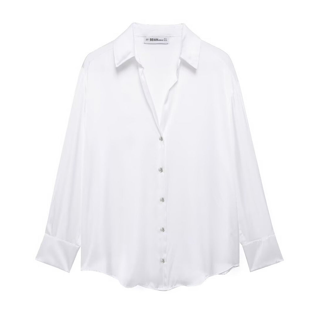 Women's Street Solid Color Silk Satin Texture Shirt
