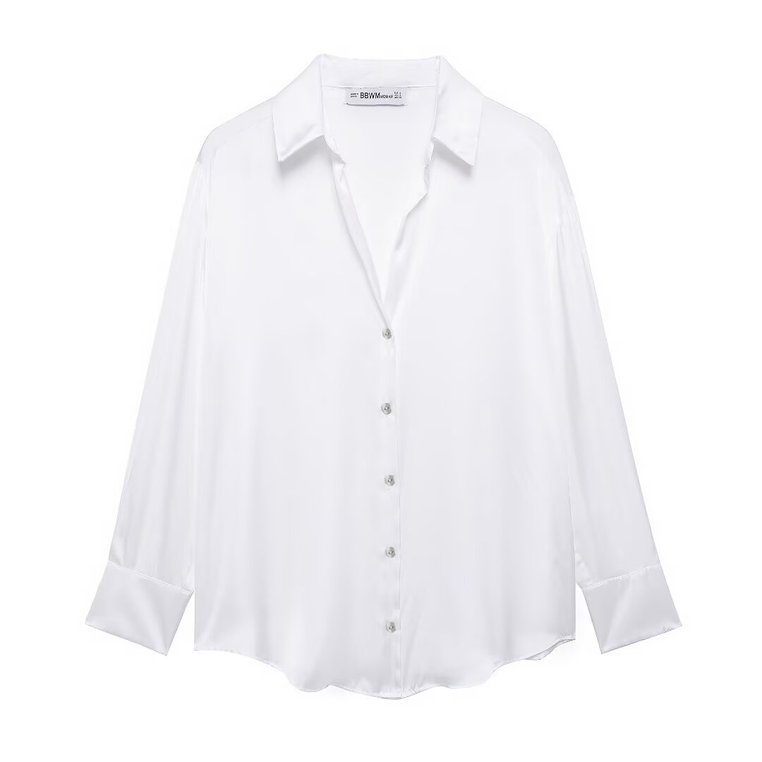 Women's Street Solid Color Silk Satin Texture Shirt