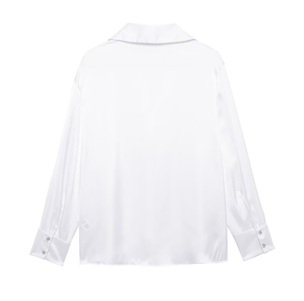 Women's Street Solid Color Silk Satin Texture Shirt