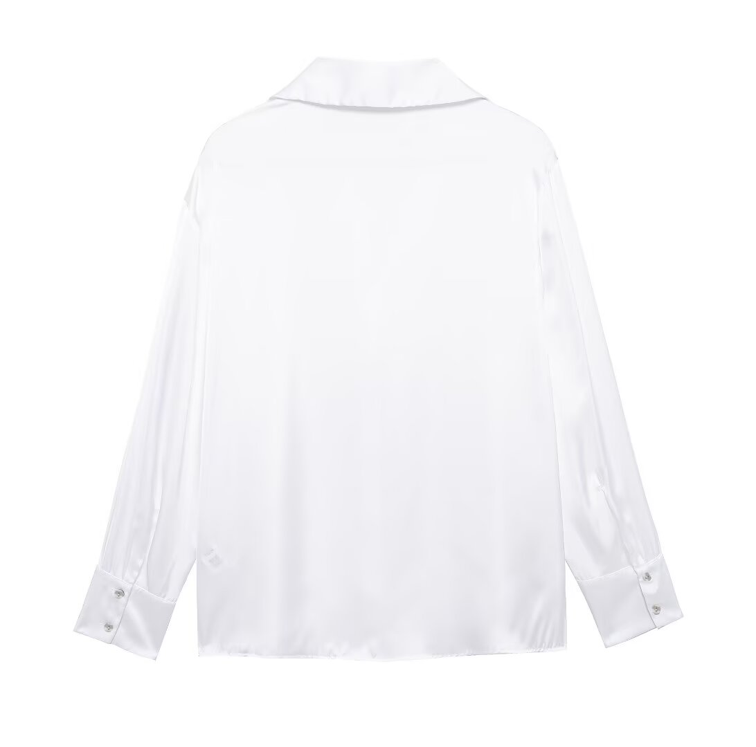 Women's Street Solid Color Silk Satin Texture Shirt
