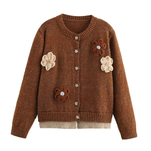 Women Clothing Classic All Match Western Floral Knitted Cardigan