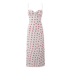 Winter Heart Print Suspender Lace Stitched Backless Dress