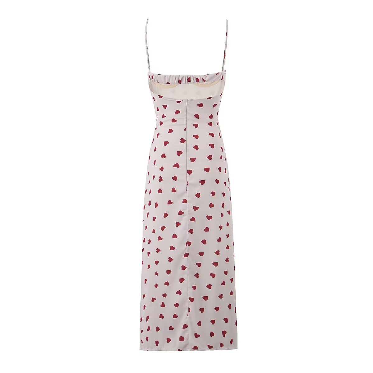 Winter Heart Print Suspender Lace Stitched Backless Dress