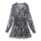 Printed V-Neck Mid-Length Chiffon Dress