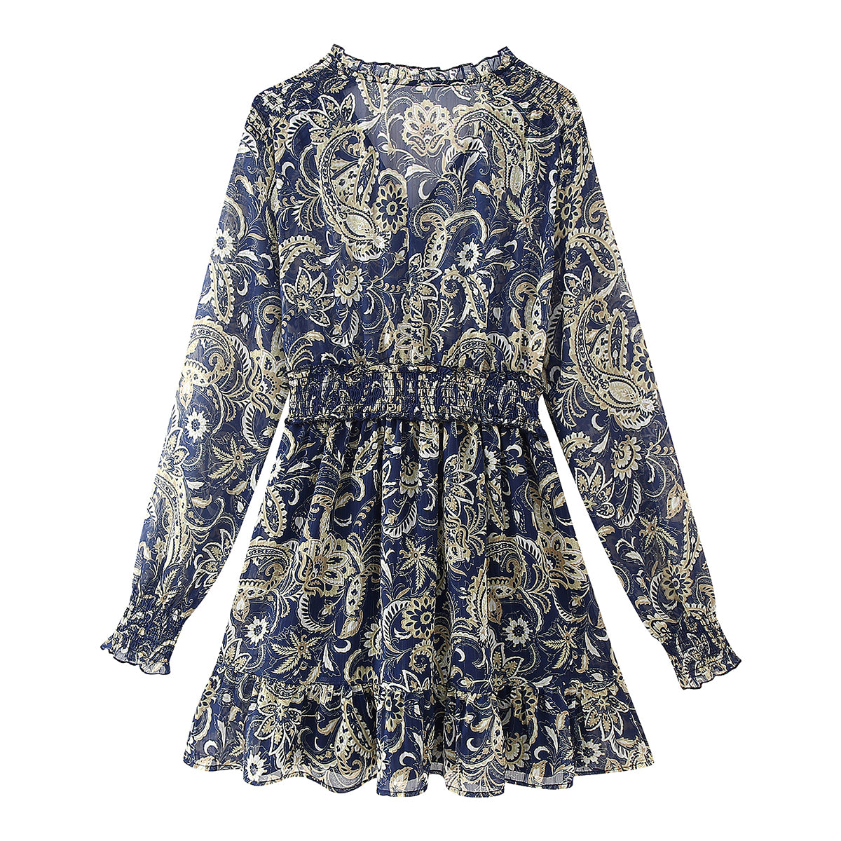 Printed V-Neck Mid-Length Chiffon Dress