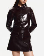 Women's Faux-Leather Cropped Jacket & Skirt Two-Piece Set