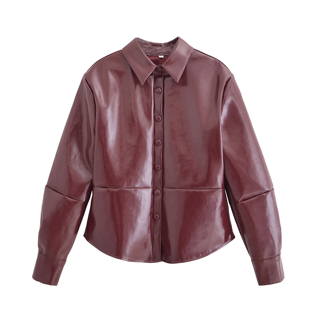 Women's Faux-Leather Cropped Jacket & Skirt Two-Piece Set