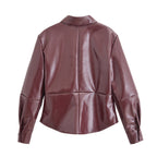 Women's Faux-Leather Cropped Jacket & Skirt Two-Piece Set