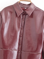 Women's Faux-Leather Cropped Jacket & Skirt Two-Piece Set