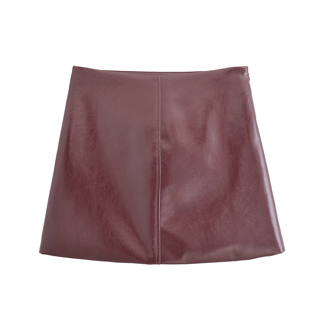 Women's Faux-Leather Cropped Jacket & Skirt Two-Piece Set