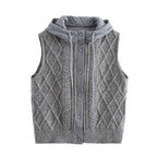 Fall Women Clothing Twist Quilted Cotton Patchwork Knitting Hooded Cardigan Vest