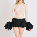 Women's Autumn Slim Lace Trim Petti Puffy Dress