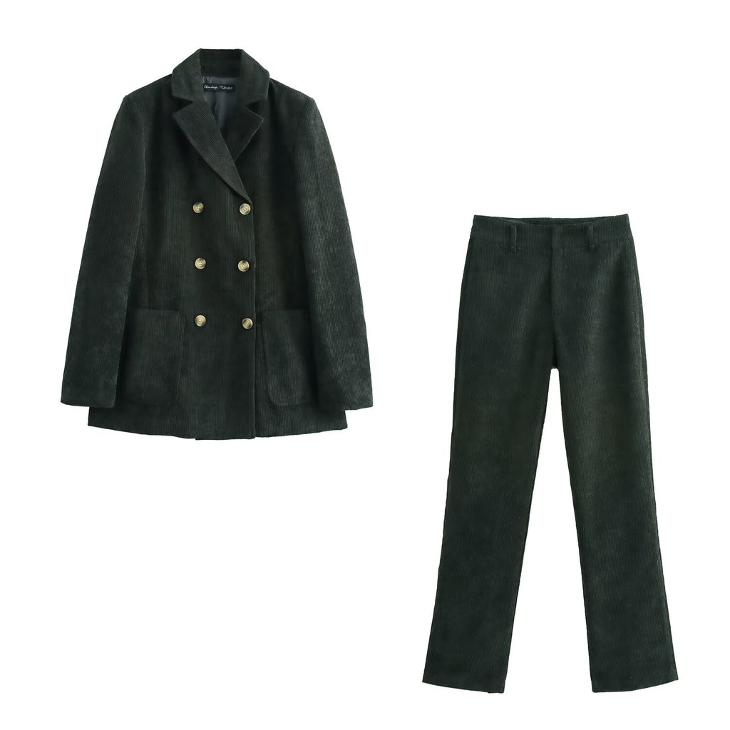 Winter Workplace Office Double Breasted Blazer Pants Set