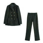 Winter Workplace Office Double Breasted Blazer Pants Set