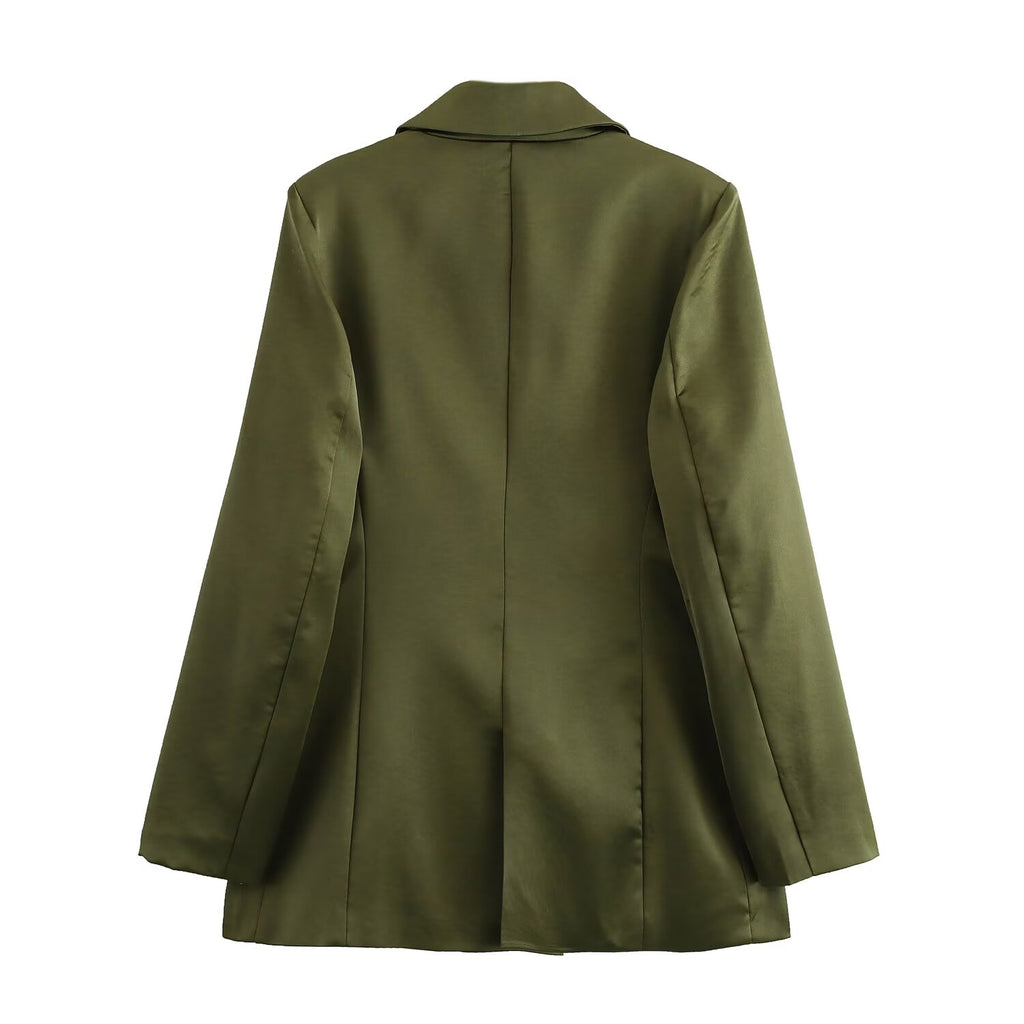 Double Breasted Silk Satin Texture Blazer Pant Two-Piece Set