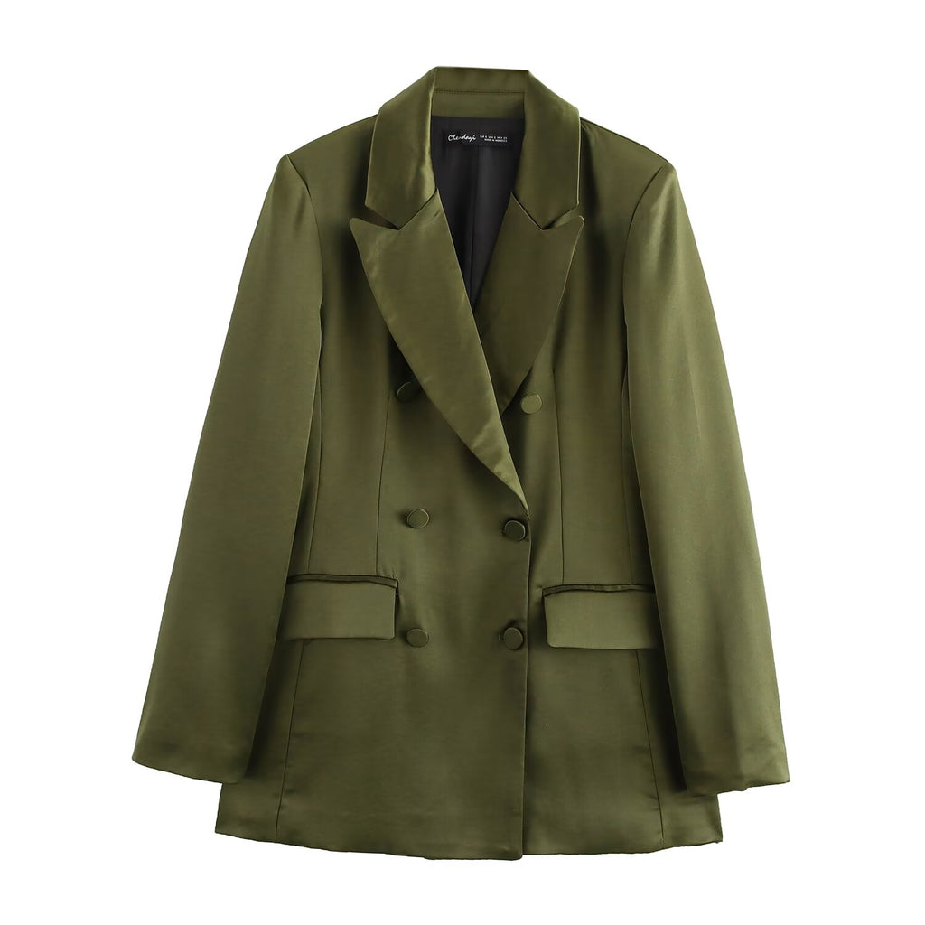 Double Breasted Silk Satin Texture Blazer Pant Two-Piece Set