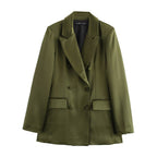 Double Breasted Silk Satin Texture Blazer Pant Two-Piece Set