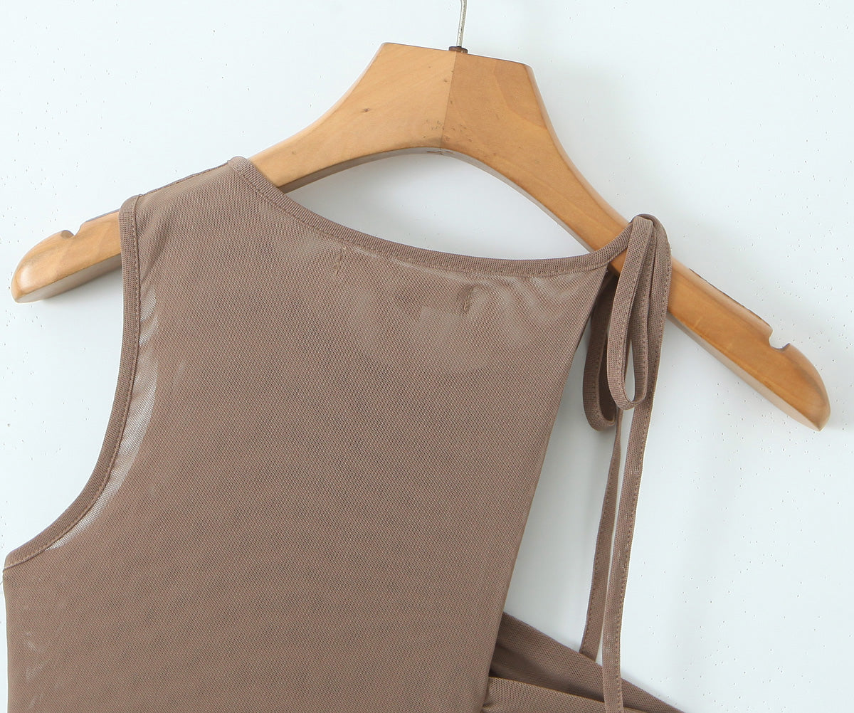 's Mesh Ribbon Sleeveless Vest Top