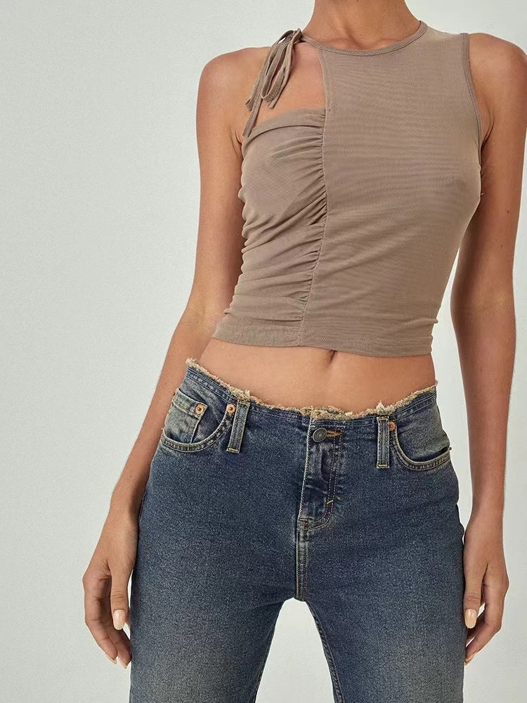 's Mesh Ribbon Sleeveless Vest Top