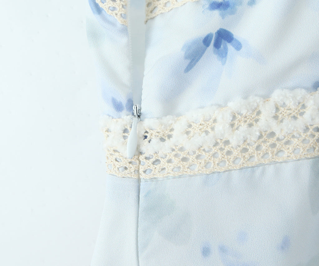 Blue Floral Lace-Up V-Neck Cami