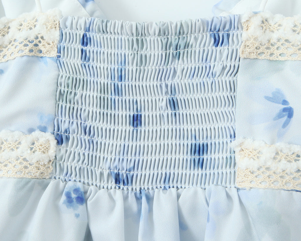 Blue Floral Lace-Up V-Neck Cami