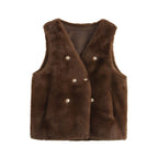 Winter Women Clothing Imitation Marten Jacket V neck Double Breasted Vest