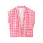 Spring Plaid Cotton Coat Jacket Casual Trousers Set