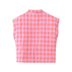 Spring Plaid Cotton Coat Jacket Casual Trousers Set