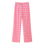 Spring Plaid Cotton Coat Jacket Casual Trousers Set