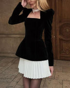 Women's Autumn Winter Lantern Sleeve Top and Skirt Two-Piece Set